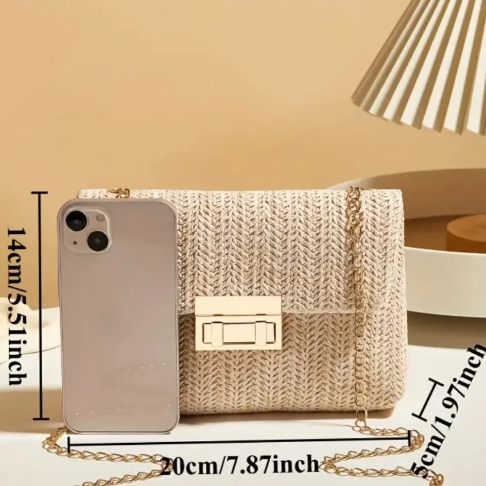 Women's Cream Woven Chain Bag with Gold Hardware & Finishings, 5.5×8×2, NWOT - Picture 2 of 5